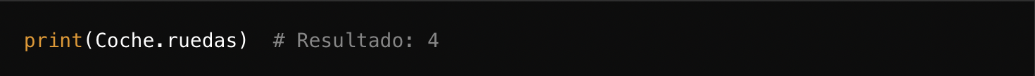 Code snippet displaying a Python print function that outputs the number of wheels of a car, showing the result as 4.