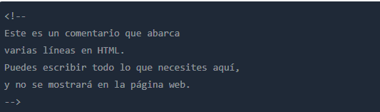 Un comentario HTML multilínea en español explicando que el contenido no se mostrará en la página web.