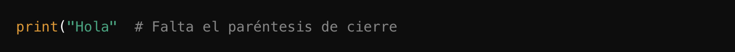 Fragmento de código que muestra un error de Python que indica que falta un paréntesis de cierre en una sentencia print.