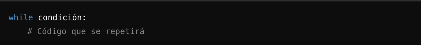 Un fragmento de código en Python que muestra un bucle “while” con una condición y un comentario que indica la ejecución repetida del código en español.