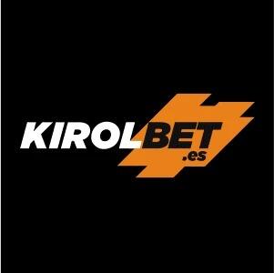 Logotipo de Kirolbet.es con «KIROL» en blanco y «BET.es» en negro sobre un fondo naranja de formas angulares, todo ello sobre un fondo negro.