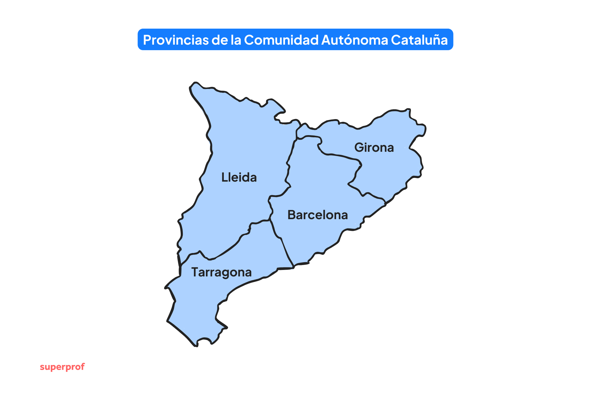 Mapa de la comunidad autónoma de Cataluña, mostrando sus provincias y principales ciudades.