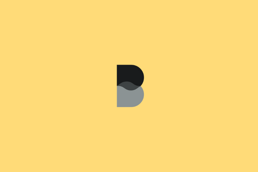 Ícono de la app Brain.fm sobre fondo amarillo. Representa una “B” estilizada en tonos negro y gris con un diseño de ondas. Estética minimalista asociada a concentración y sonido.