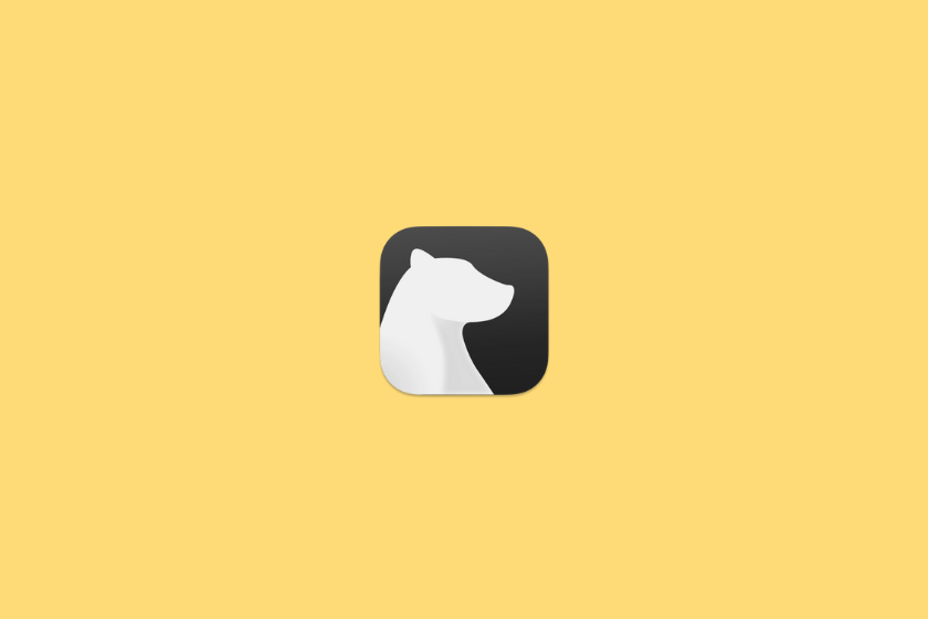 Icono con el perfil lateral de un oso blanco sobre fondo negro, sobre un lienzo amarillo brillante.