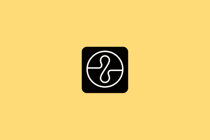 Ícono de la app Endel sobre fondo amarillo. Muestra un círculo blanco con una línea ondulada interna sobre fondo negro. Diseño minimalista asociado a sonidos para concentración, sueño y relajación.