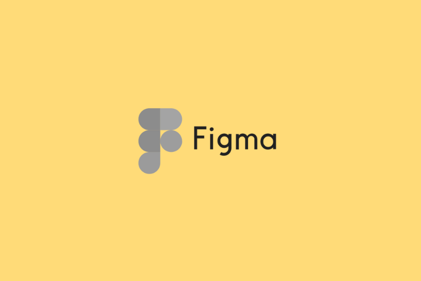 Logo de Figma en gris sobre fondo amarillo. Incluye ícono en forma de “F” compuesta por círculos y semicírculos, seguido del texto “Figma” en tipografía simple. Diseño moderno y digital.