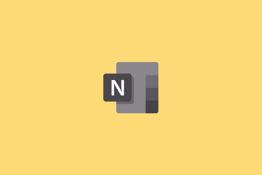 Logotipo estilizado de Microsoft OneNote sobre fondo amarillo, con cuadernos grises superpuestos y un símbolo «N» destacado.