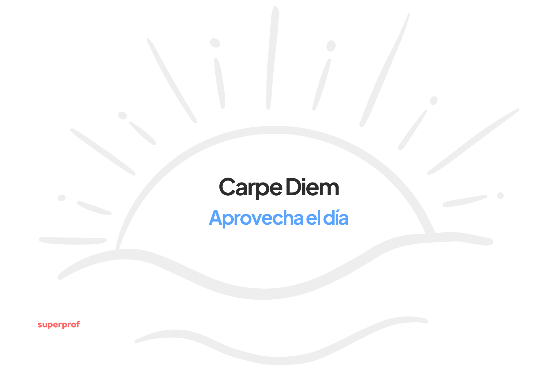 Gráfico con el texto «Carpe Diem» en negrita y «Aprovecha el día» en azul, con una sencilla ilustración de un sol al fondo.
