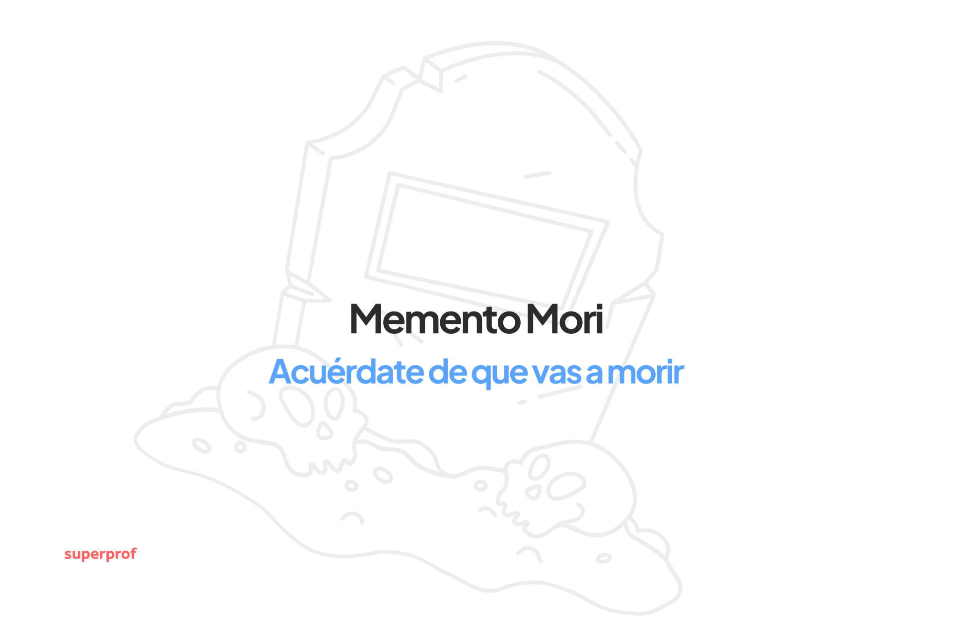 Ilustración minimalista que muestra una lápida con el texto «Memento Mori» y «Acuerda de que vas a morir», haciendo hincapié en la mortalidad.