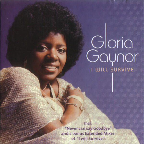Imagen de la portada de un álbum en la que aparece una mujer con un vestido brillante, sonriendo suavemente. El título reza «Gloria Gaynor: I Will Survive», con un tono tranquilo y empoderador.