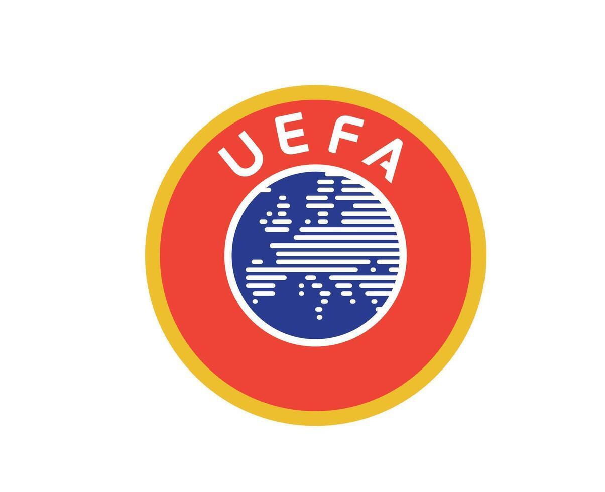 Logotipo de la UEFA: un círculo rojo con un borde amarillo que contiene un globo terráqueo azul estilizado con líneas blancas, que simboliza Europa. En la parte superior aparece la inscripción «UEFA» en letras blancas y negrita.