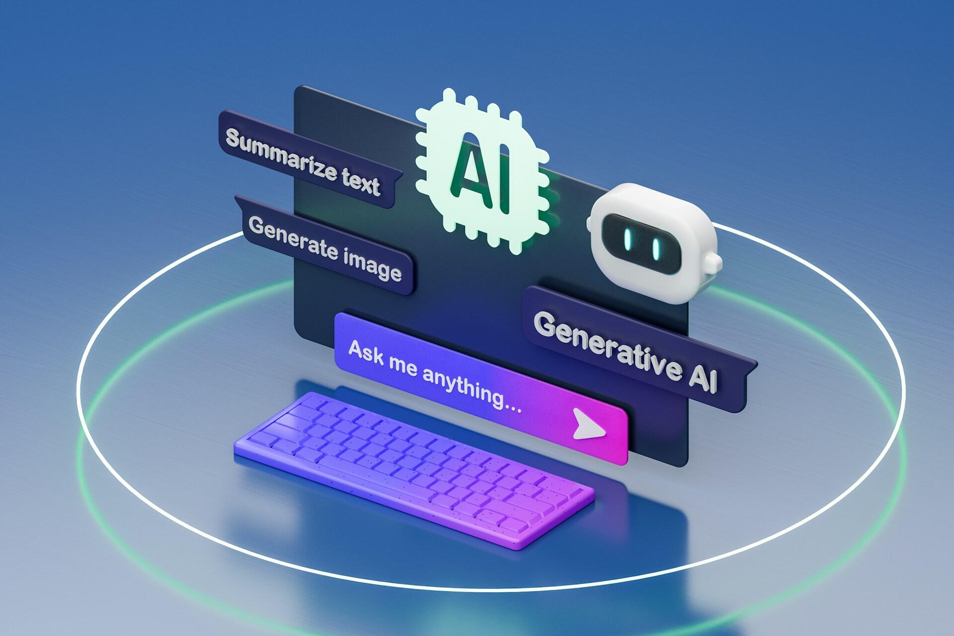 Ilustración en 3D de una interfaz digital de inteligencia artificial.