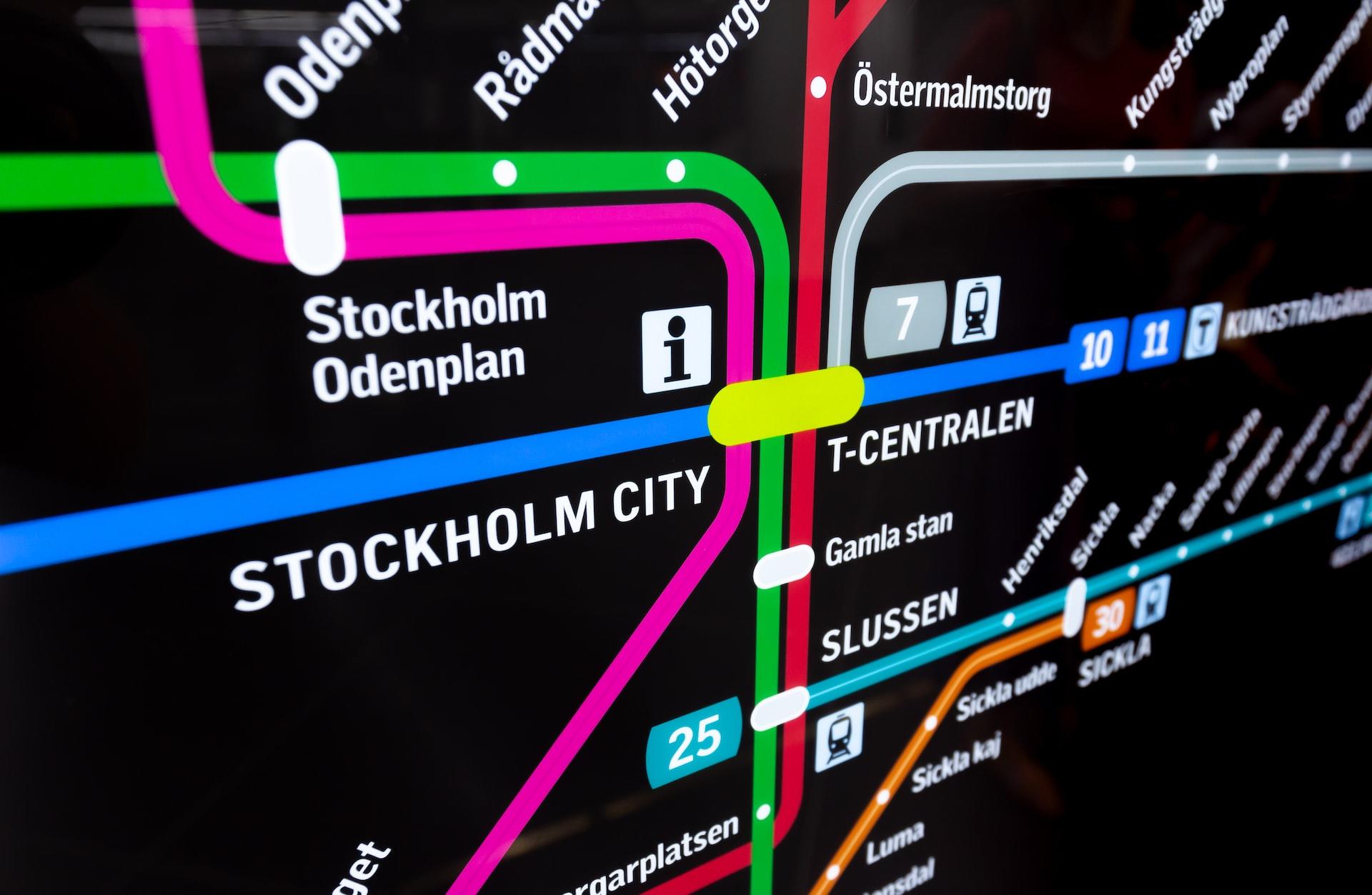 Lähikuva Tukholman metron kartasta