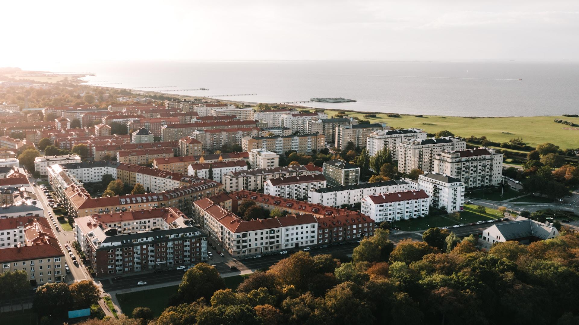 Malmön kaupunkimaisemaa ilmasta kuvattuna
