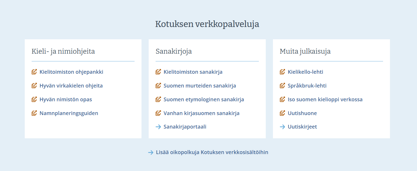 Kotus.fi-sivuston etusivu