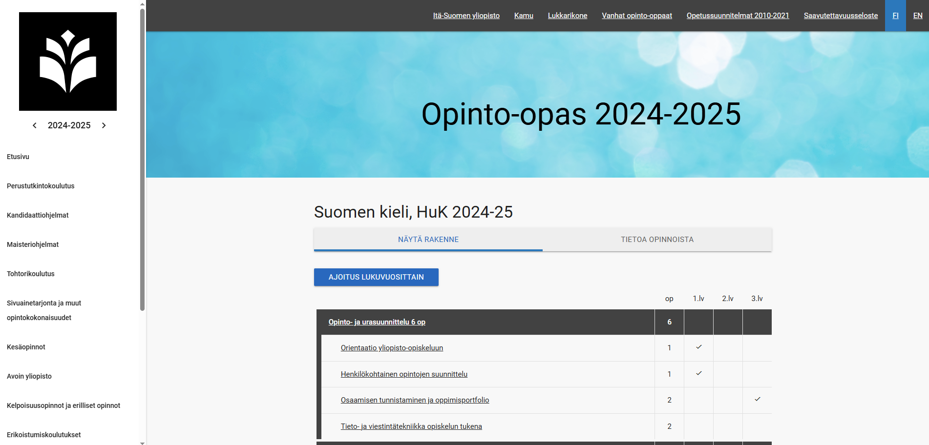 Itä-Suomen yliopiston opinto-opas Peppi-palvelussa.
