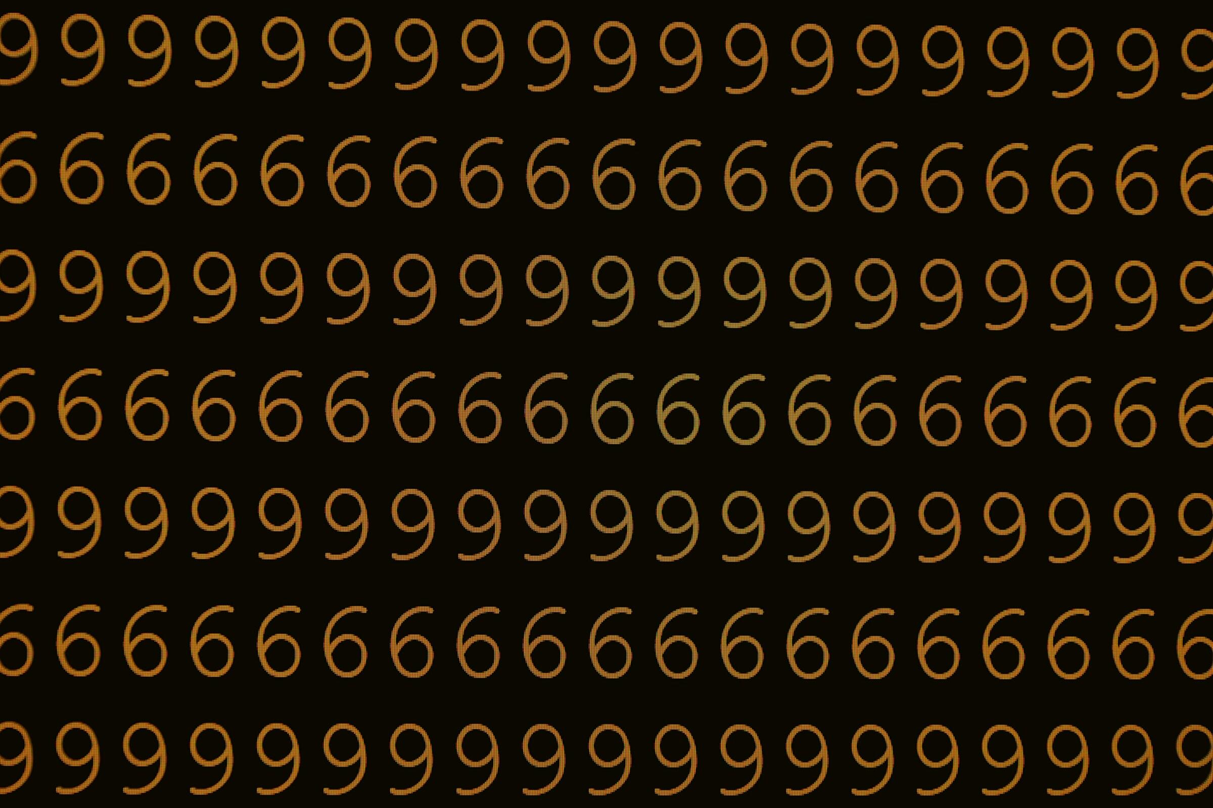 Ysejä ja kutosia riveissä mustalla taustalla