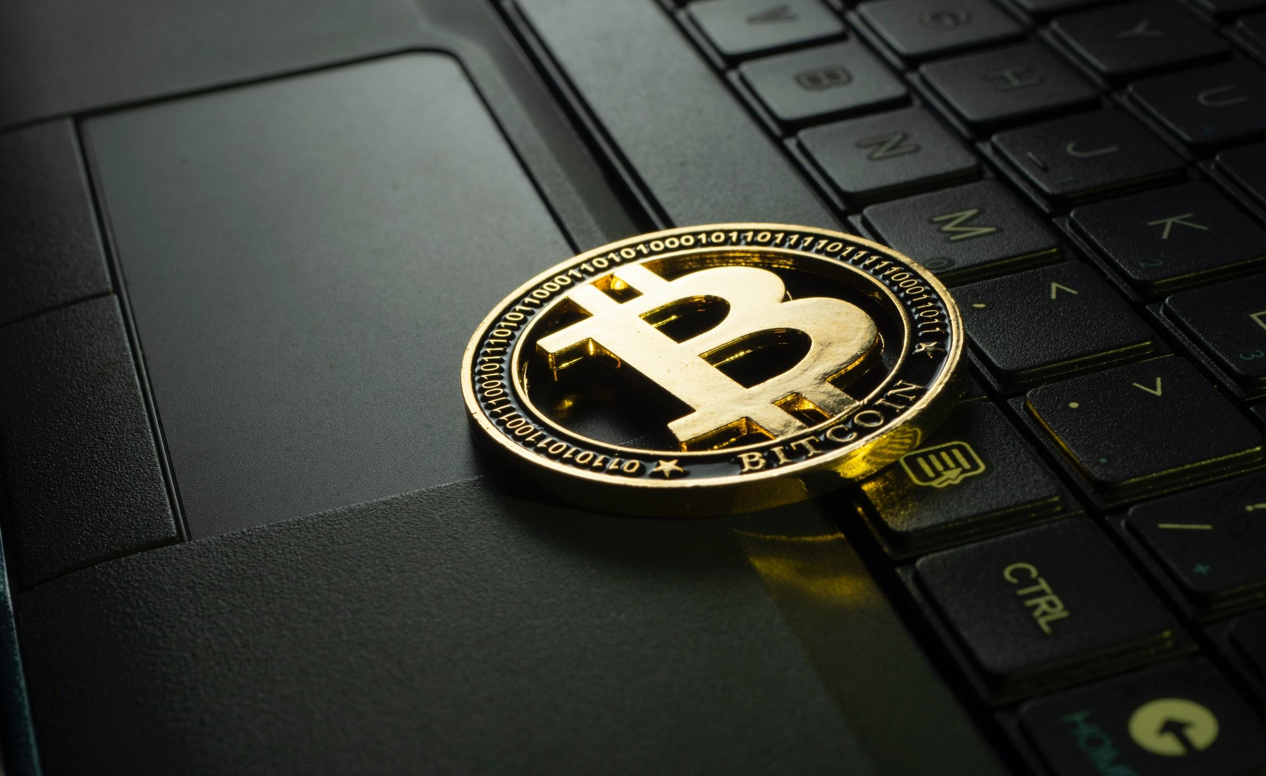 Bitcoin munt op computer