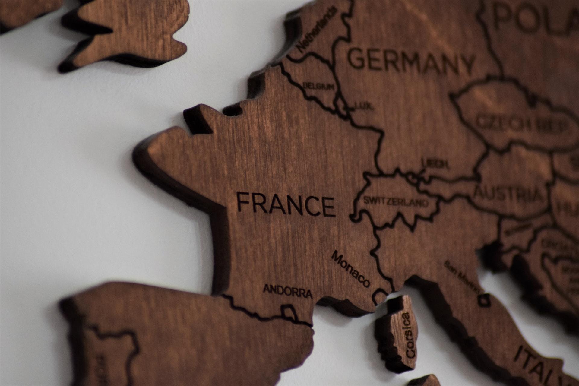 Kaart van Europa met België en Frankrijk