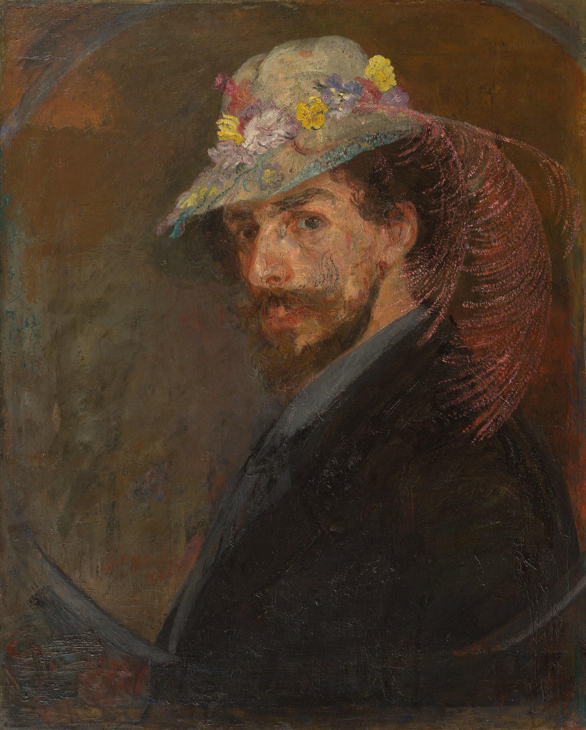 Zelfportret met bloemenhoed van James Ensor