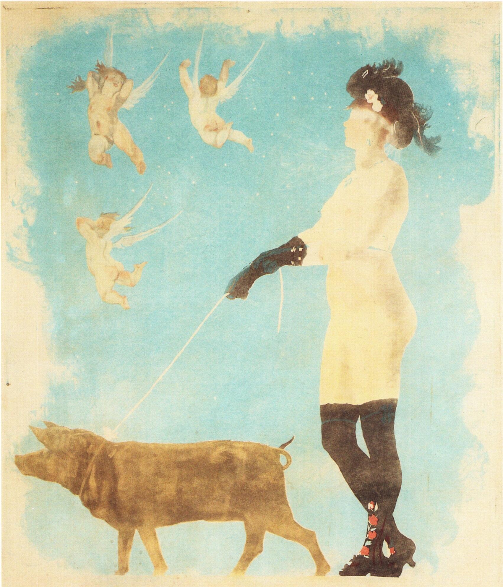 Schilderij Pornokratès uit 1878 van Félicien Rops met een geblinddoekte vrouw en symbolische elementen | Wikimedia Commons