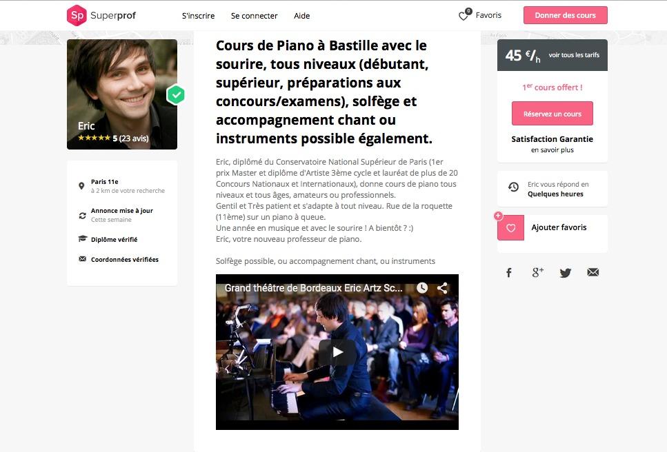 Cours de Piano à Bastille avec le sourire, tous niveaux (débutant, supérieur, préparations aux concours/examens), solfège et accompagnement chant ou instruments possible également.