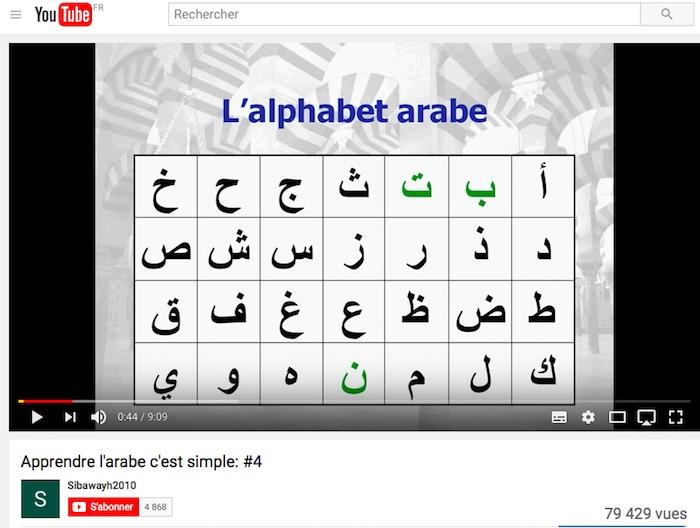Pourquoi ne pas visionner quelques vidéos sur YouTube pour apprendre l'alphabet arabe ?