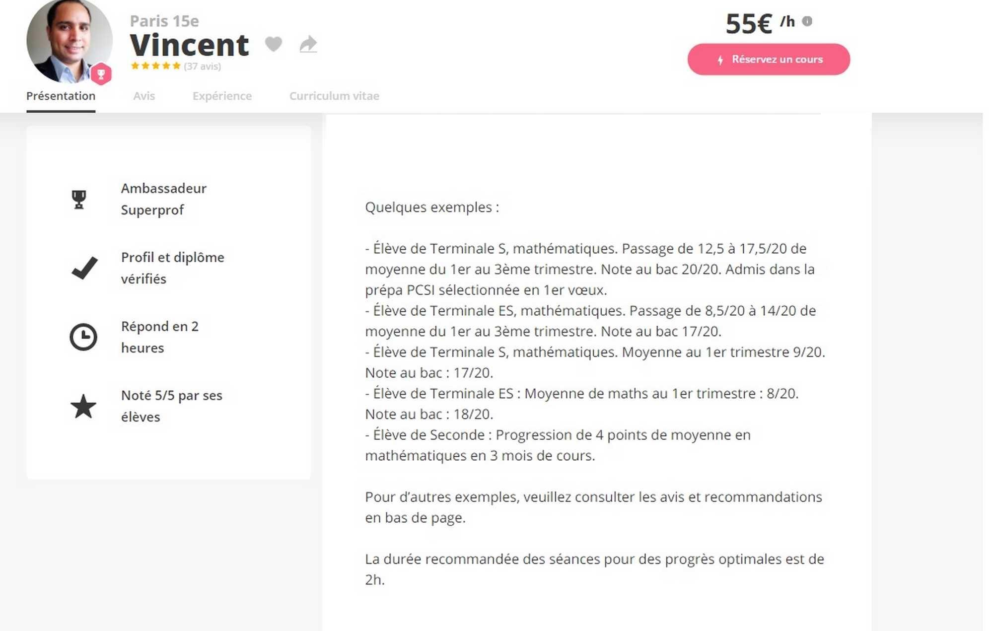 Je me propose pour des cours de maths : voyez les notes de mes anciens élèves !