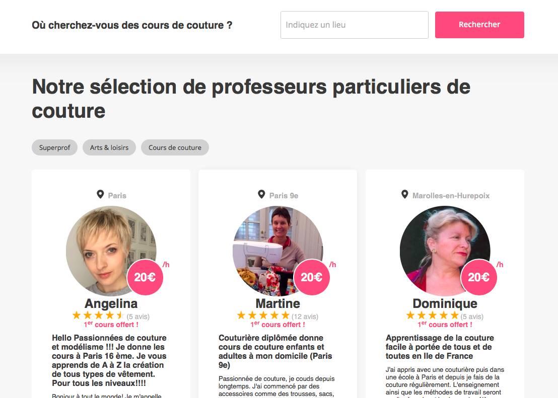 Quels sont les tarifs de cours à domicile de confection ?