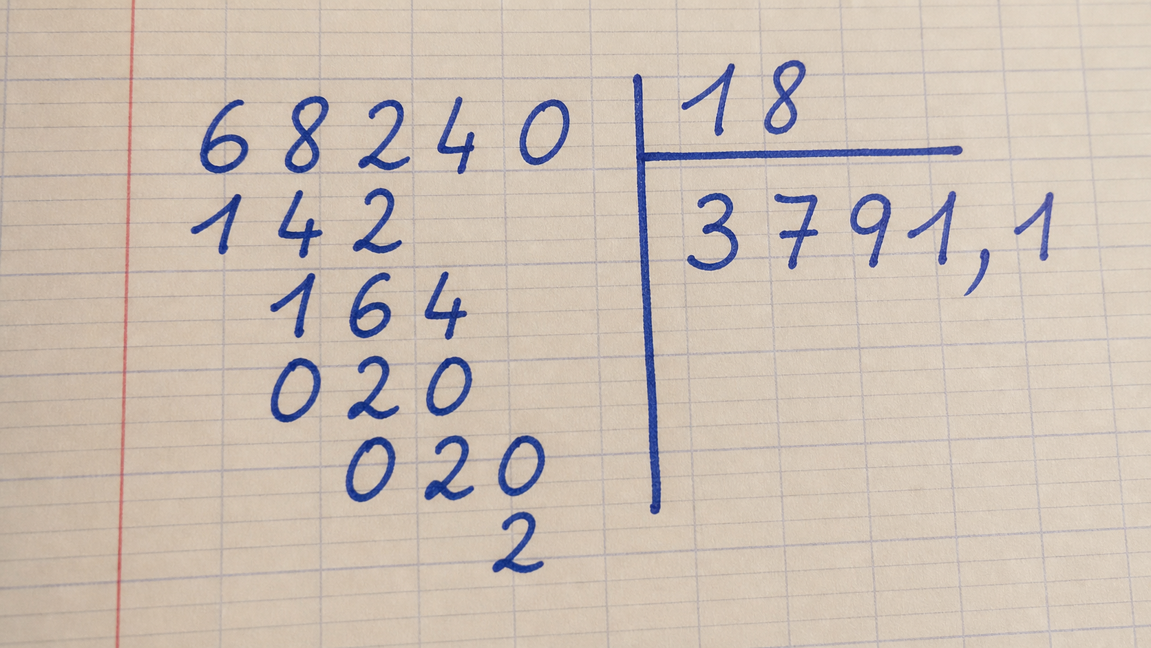 Une division euclidienne posée