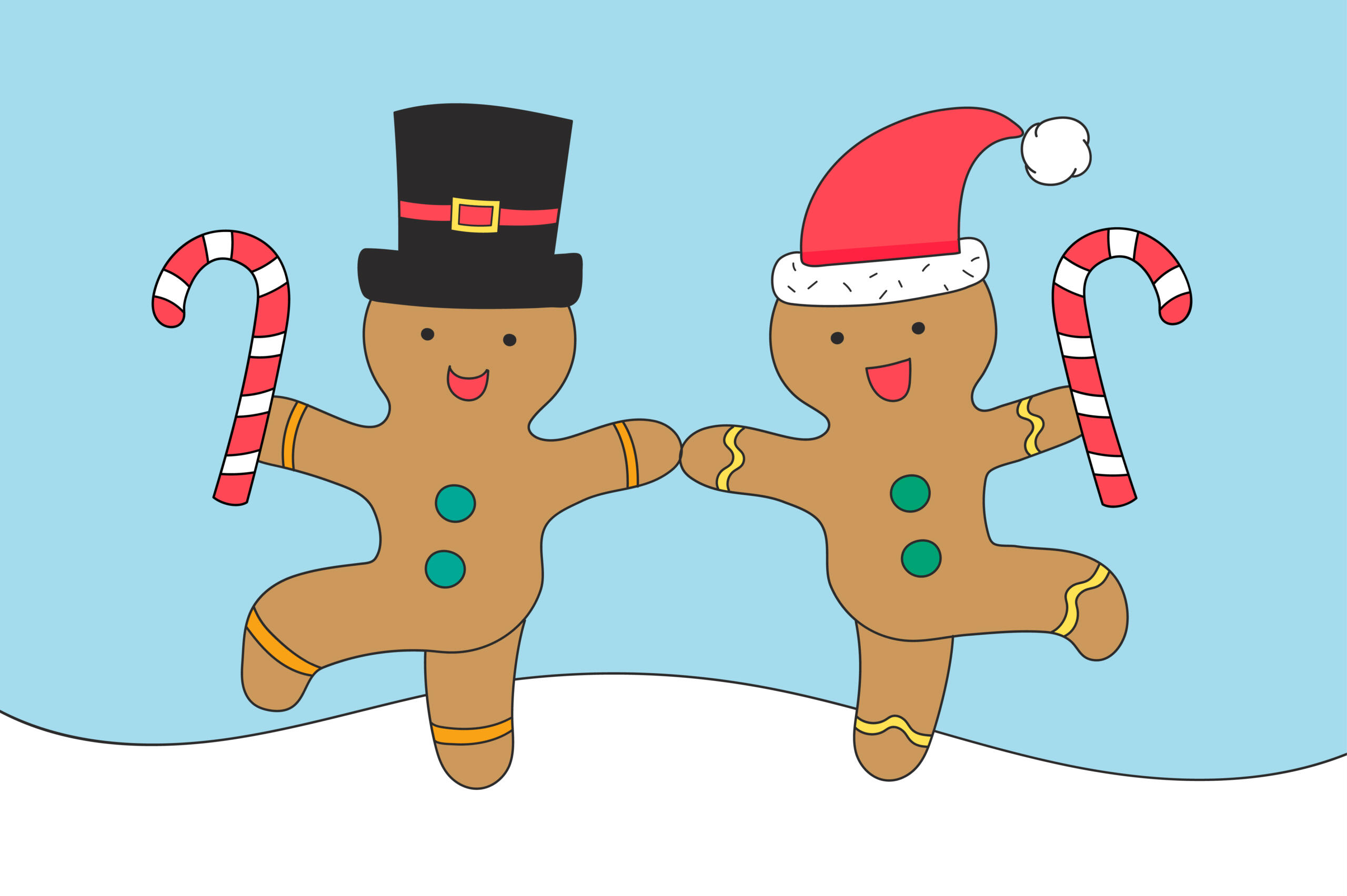 Deux bonshommes en pain d'épice dansant. 