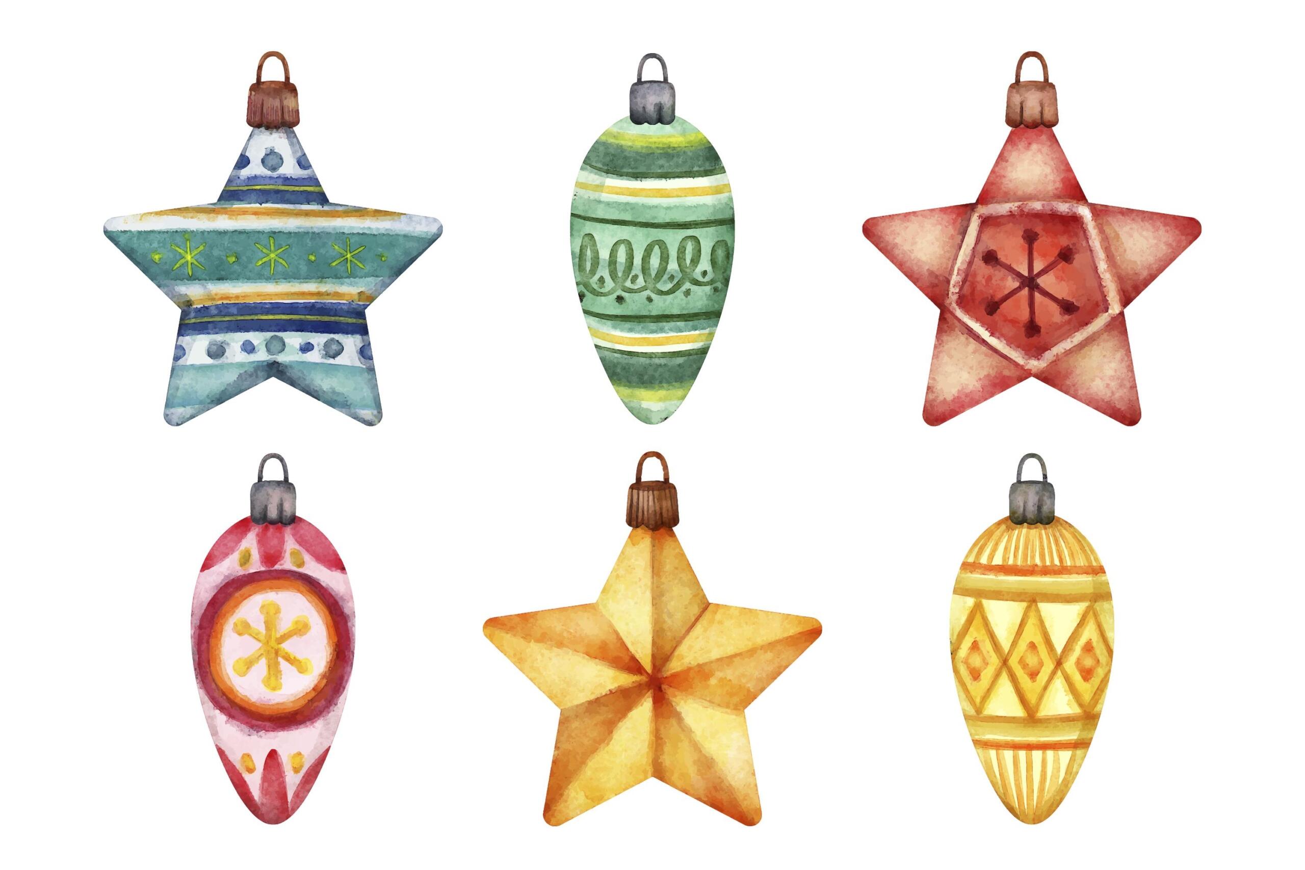 Des décorations de Noël en étoiles et gouttes. 