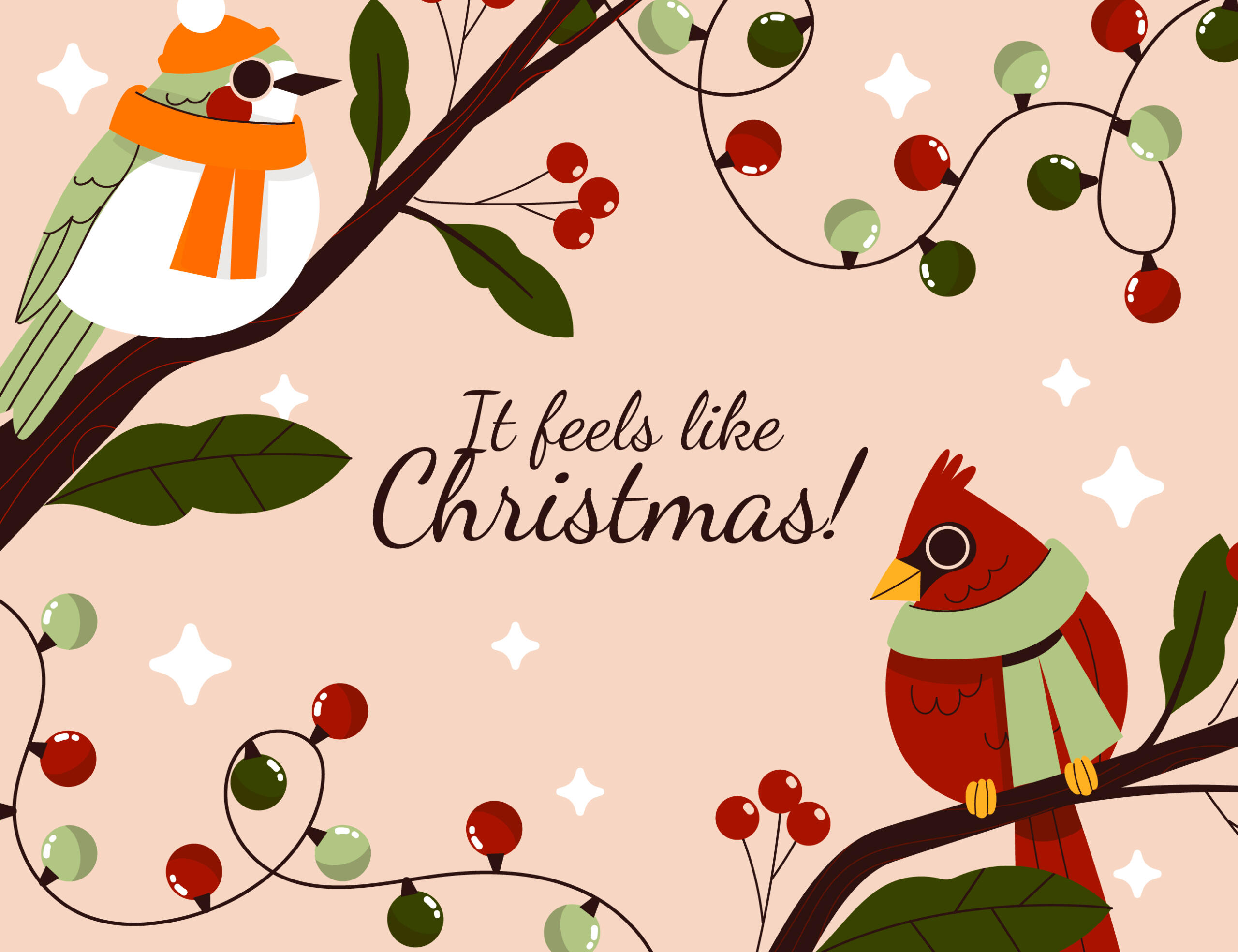 Dessins d'oiseaux avec écharpes et bonnet. 