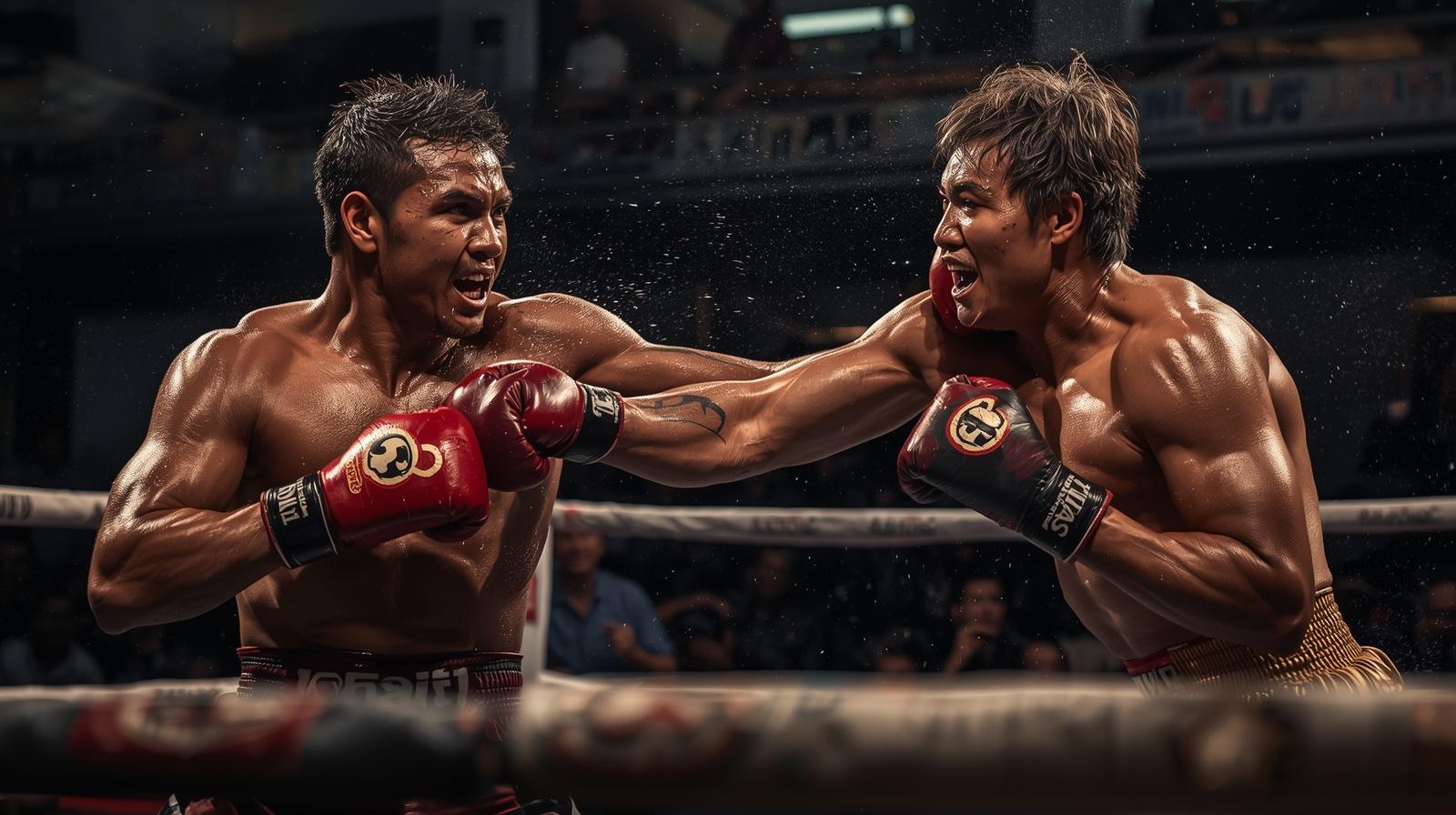 Deux combattants de boxe birmane sur un ring
