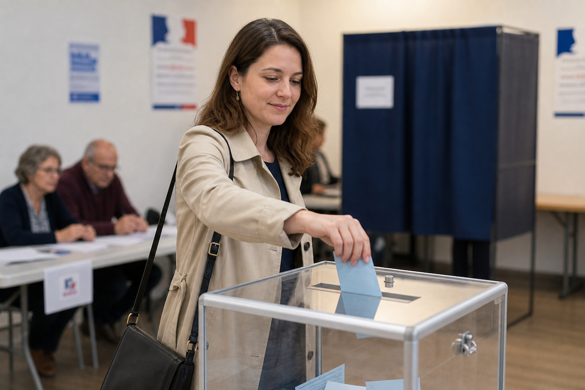 Une femme qui met son bulletin de vote dans une urne