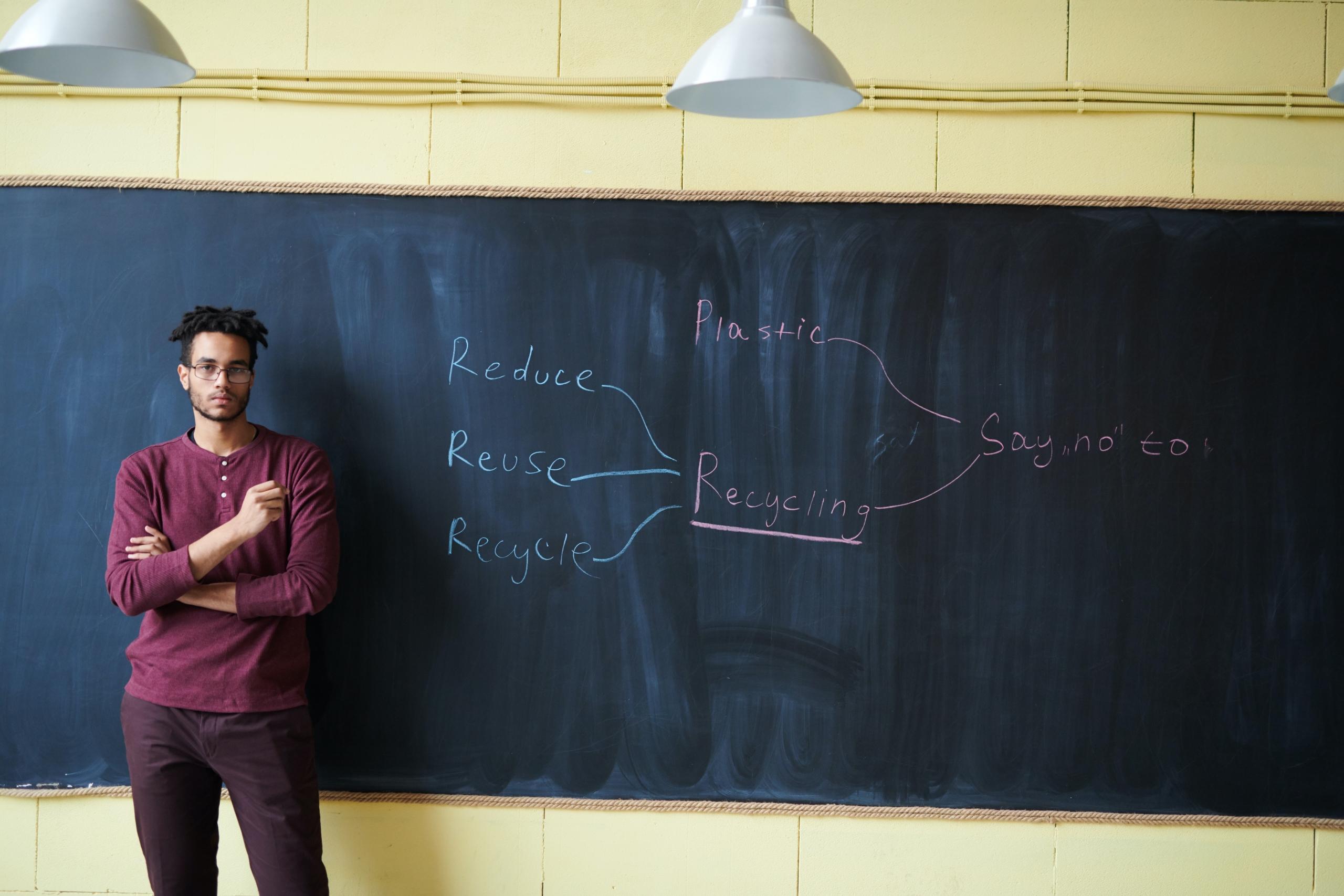 Un professeur devant un tableau noir