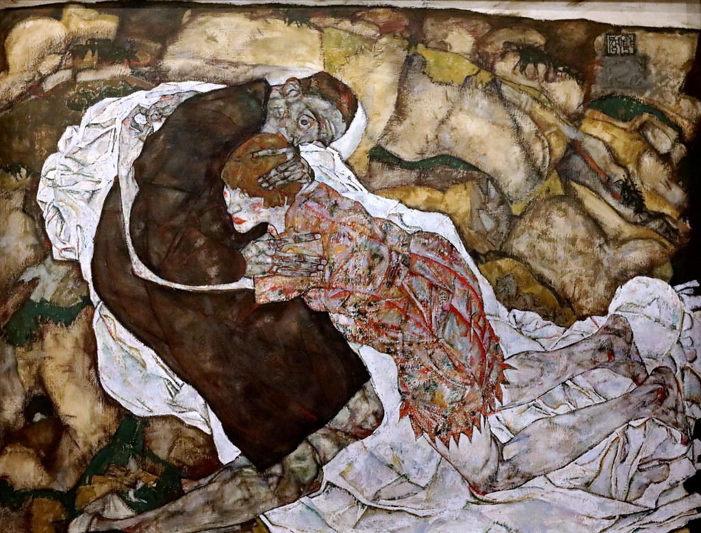 La mort et la jeune fille de Schiele.