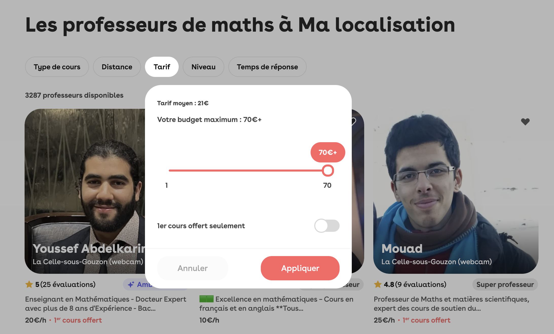 Capture d'écran du site Superprof