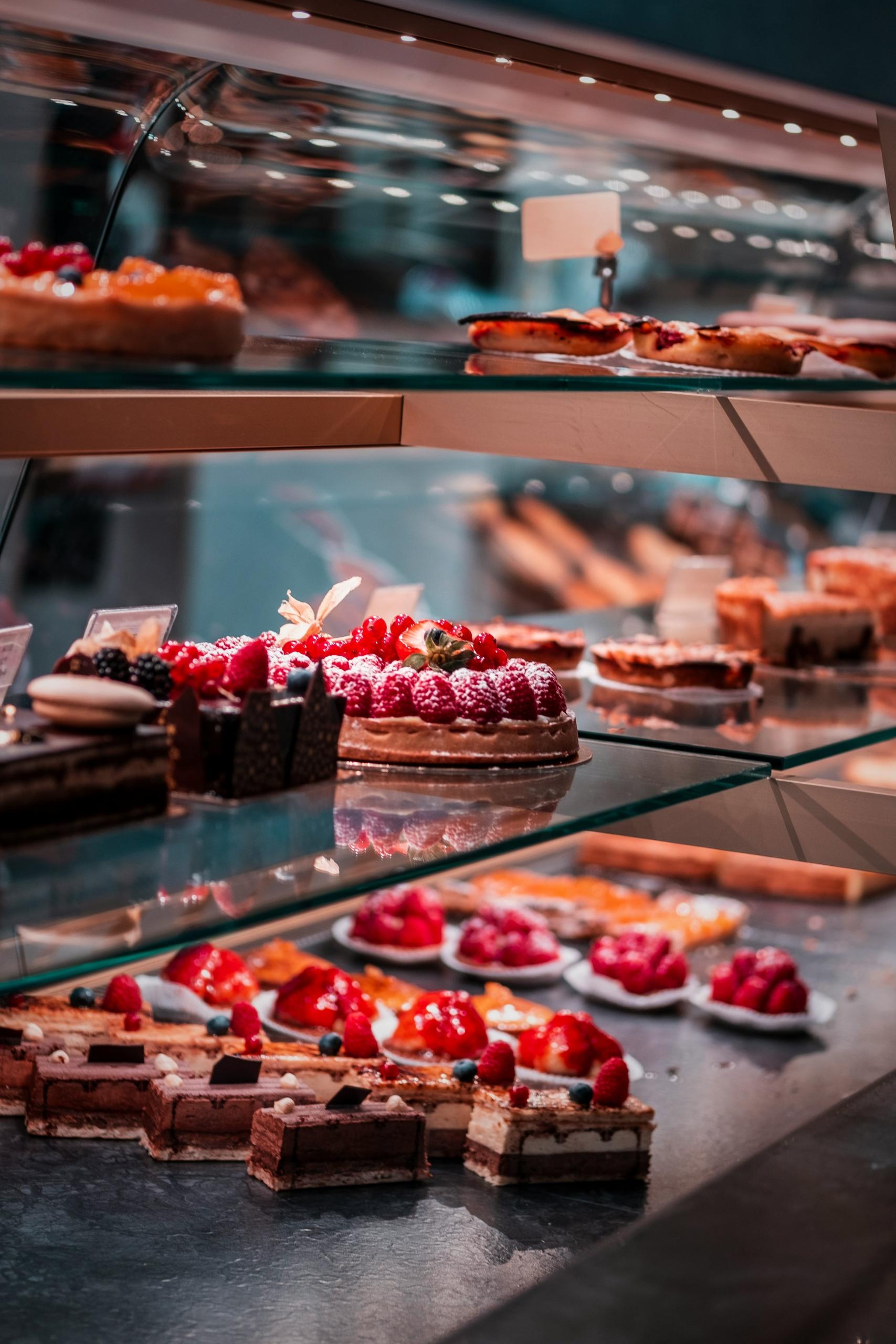 L'étal d'une pâtisserie.