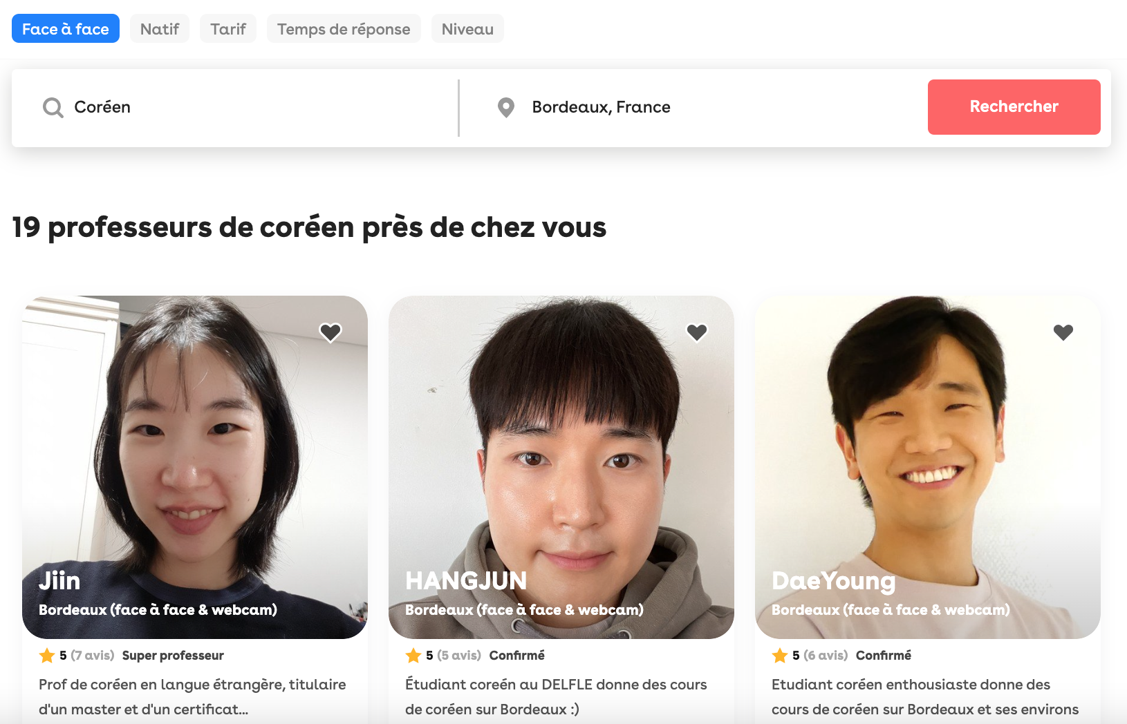 Professeurs de coréen bordelais sur Superprof
