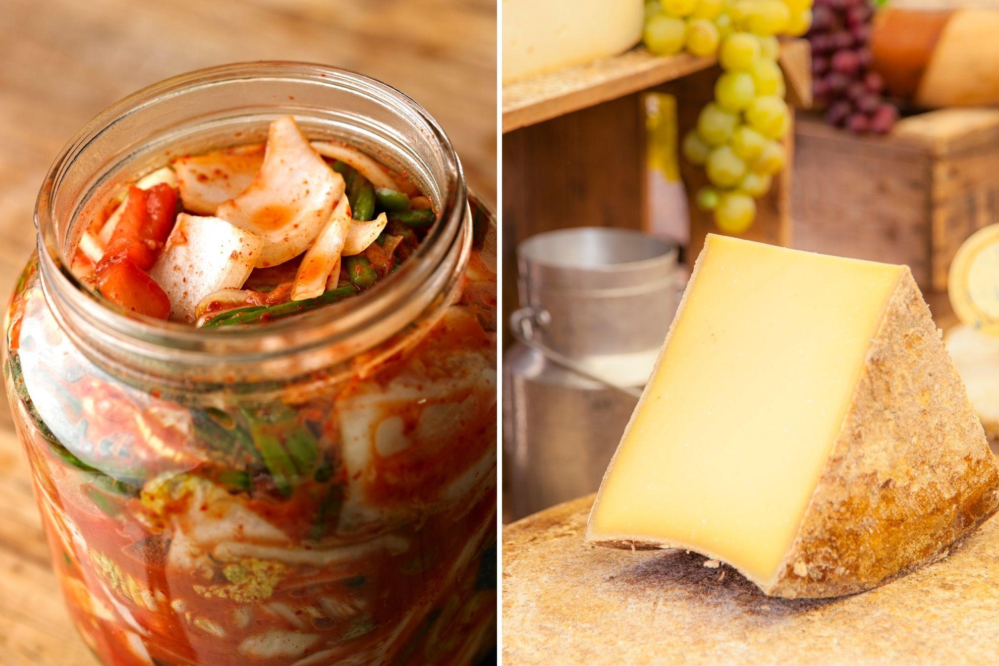 Un pot de kimchi et une tomme de Comté.