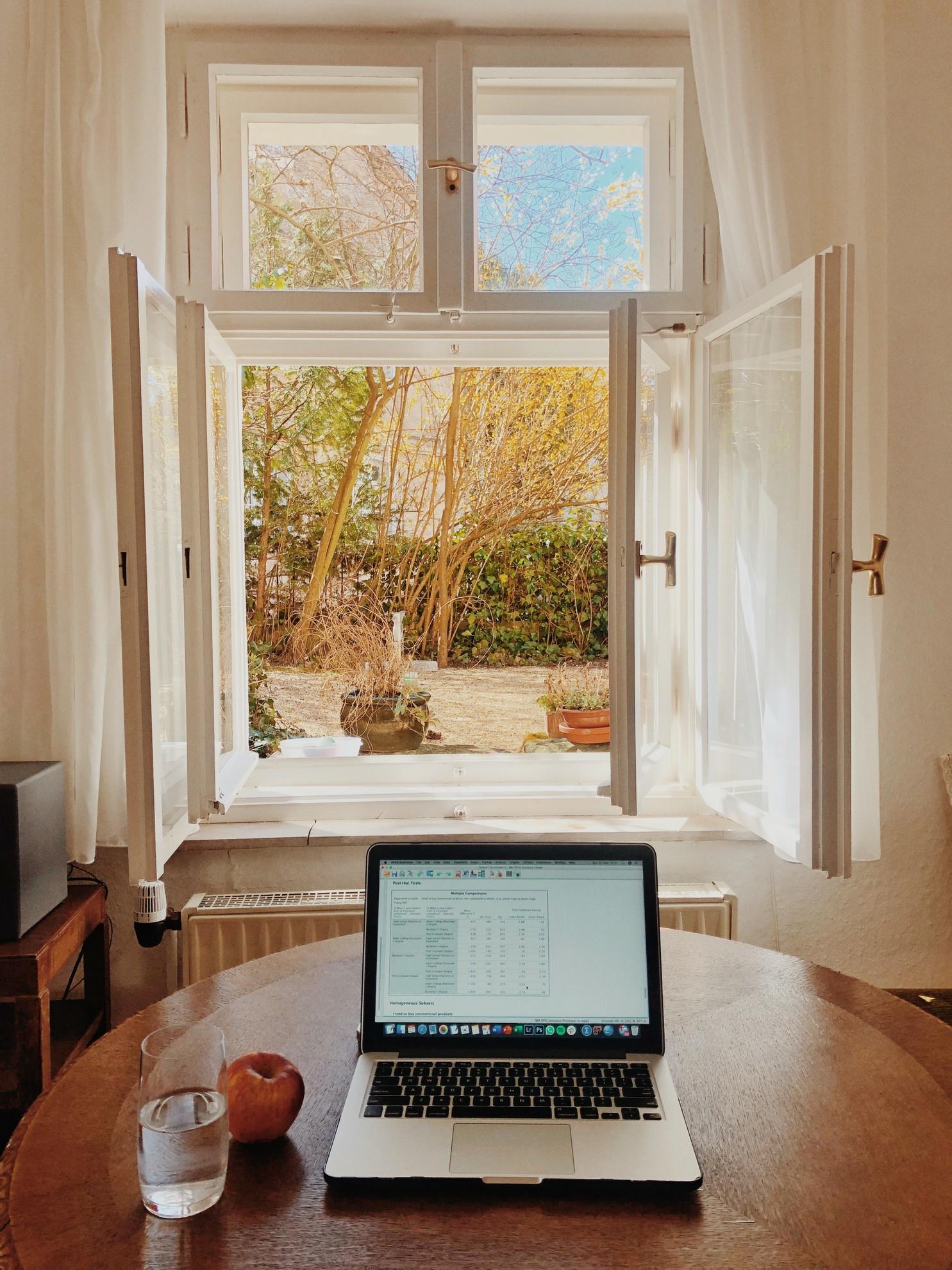Un bureau avec vue sur le jardin.