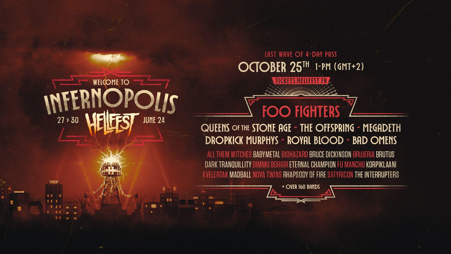 L'affiche du Hellfest 2024 avec les noms des groupes.