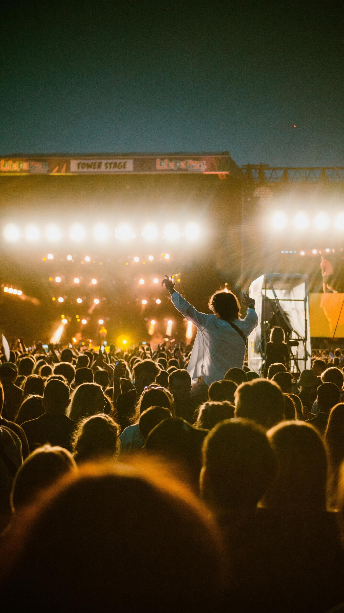 Le public d'un festival en soirée.