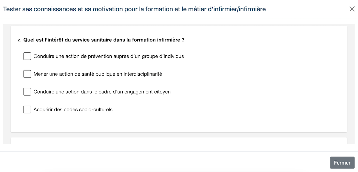 Capture écran questionnaire pour IFSI