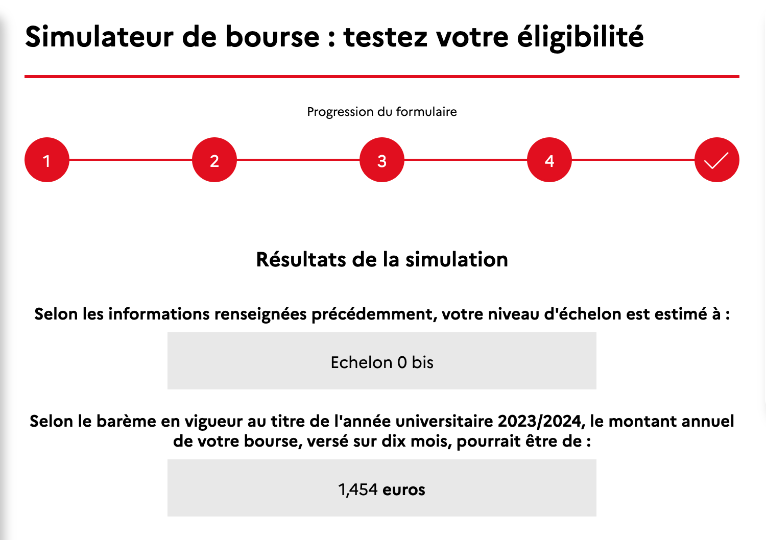 capture d'écran du processus de simulation des bourses étudiantes 