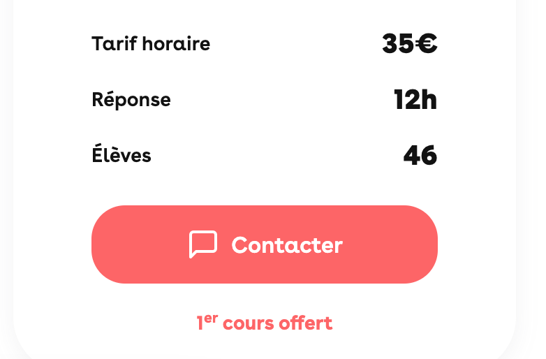 Capture écran de contact de prof sur la plateforme