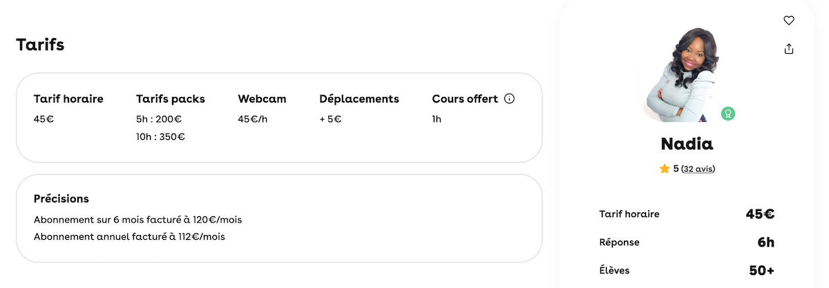 Capture d'écran pour montrer les réductions possibles sur Superprof
