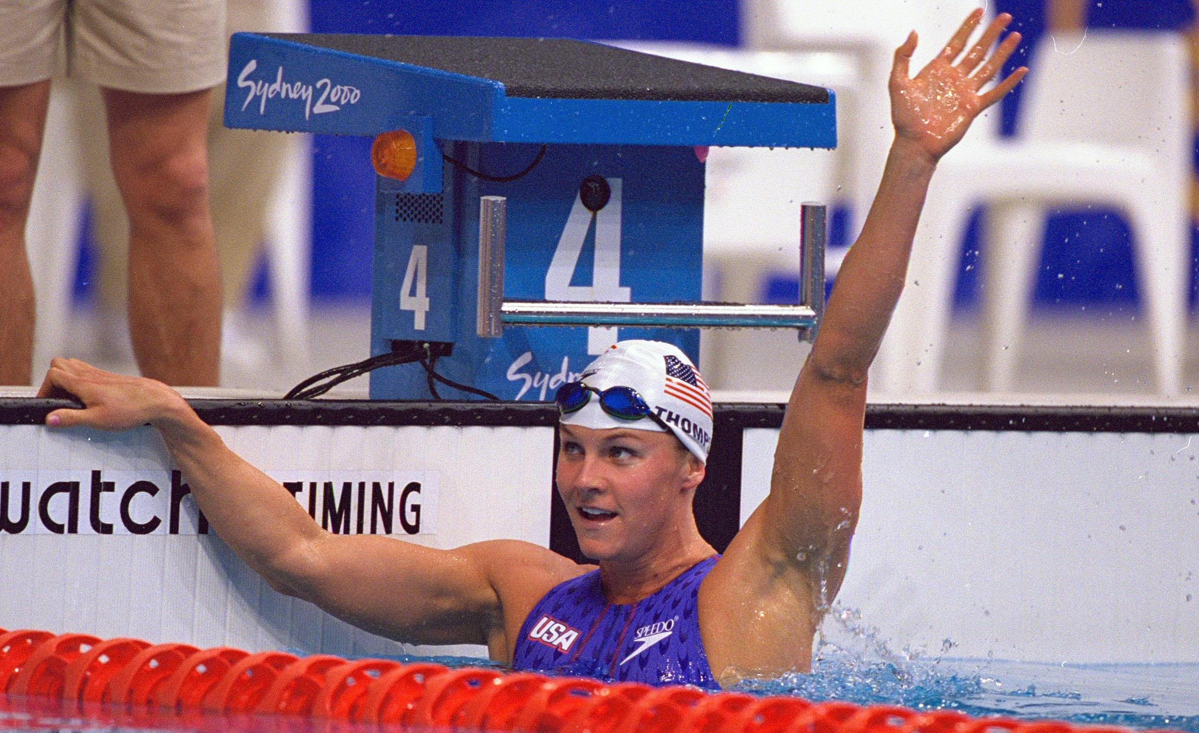Jenny Thompson qui vient de finir une course de natation