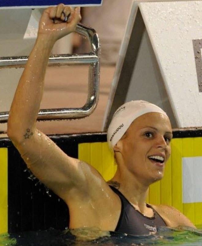 Laure Manaudou lors d'une victoire.